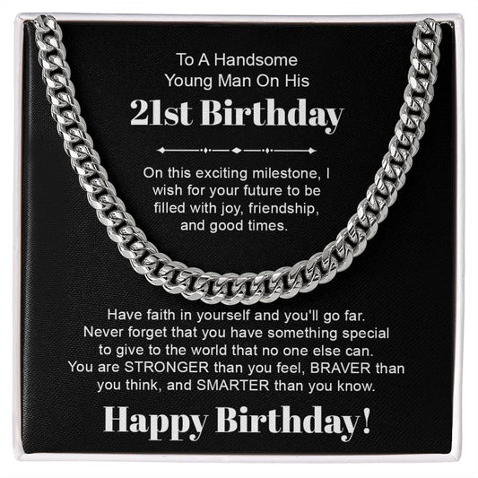 21st Birthday Cuban Chain Necklace for Boy, 21 Year Old Birthday Gift For Him, Son Grandson 21st Birthday Gift