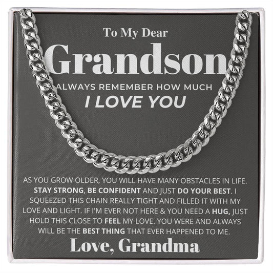 Grandson Gift from Grandma, To My Dear Grandson Cuban Chain Necklace, Sentimental Gift for Grandson Birthday Christmas