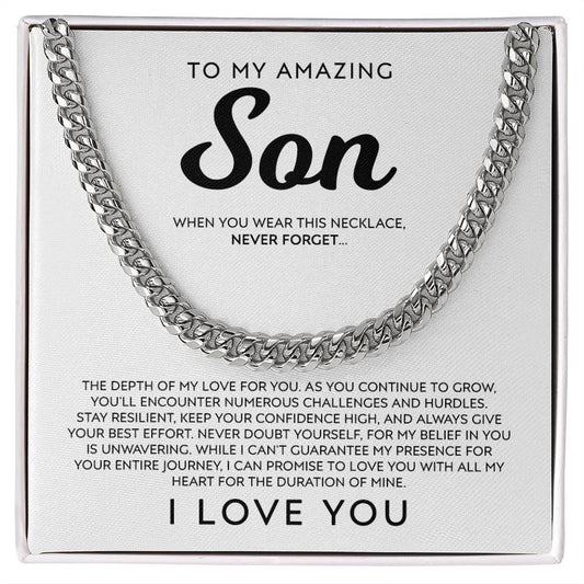 Son Gift from Mom, To My Amazing Son Cuban Chain Necklace, Meaningful Gift for Son Birthday, Christmas Gift for Son