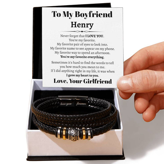 Boyfriend Gift from Girlfriend, To My Boyfriend Leather Bracelet, Boyfriend Birthday Gift, Christmas Gift for Him