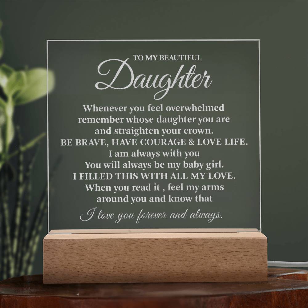 Christmas Gift for Daughter, To My Beautiful Daughter Engraved Acrylic Plaque, Daughter Birthday Gift from Mom Dad